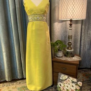 Vintage 60’s Yellow Beaded Waste-line Maxi Dress